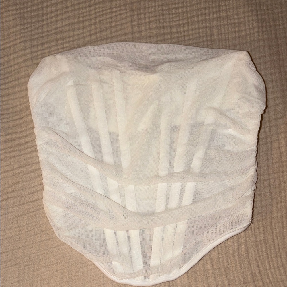 White Strapless Sheer Mesh Bustier Top
